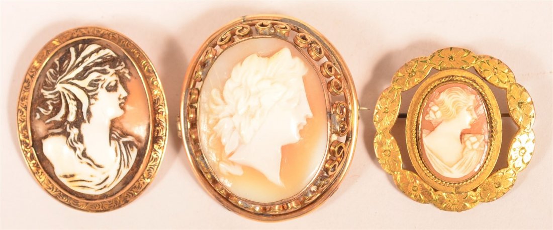 Three Various Antique Gold Frame Cameos. (1 of 2)