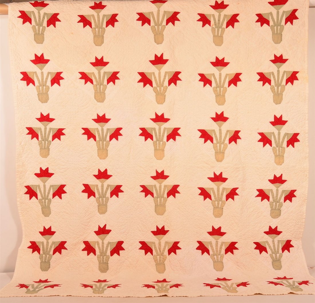 Antique Tulip Pattern Applique Quilt. (1 of 3)
