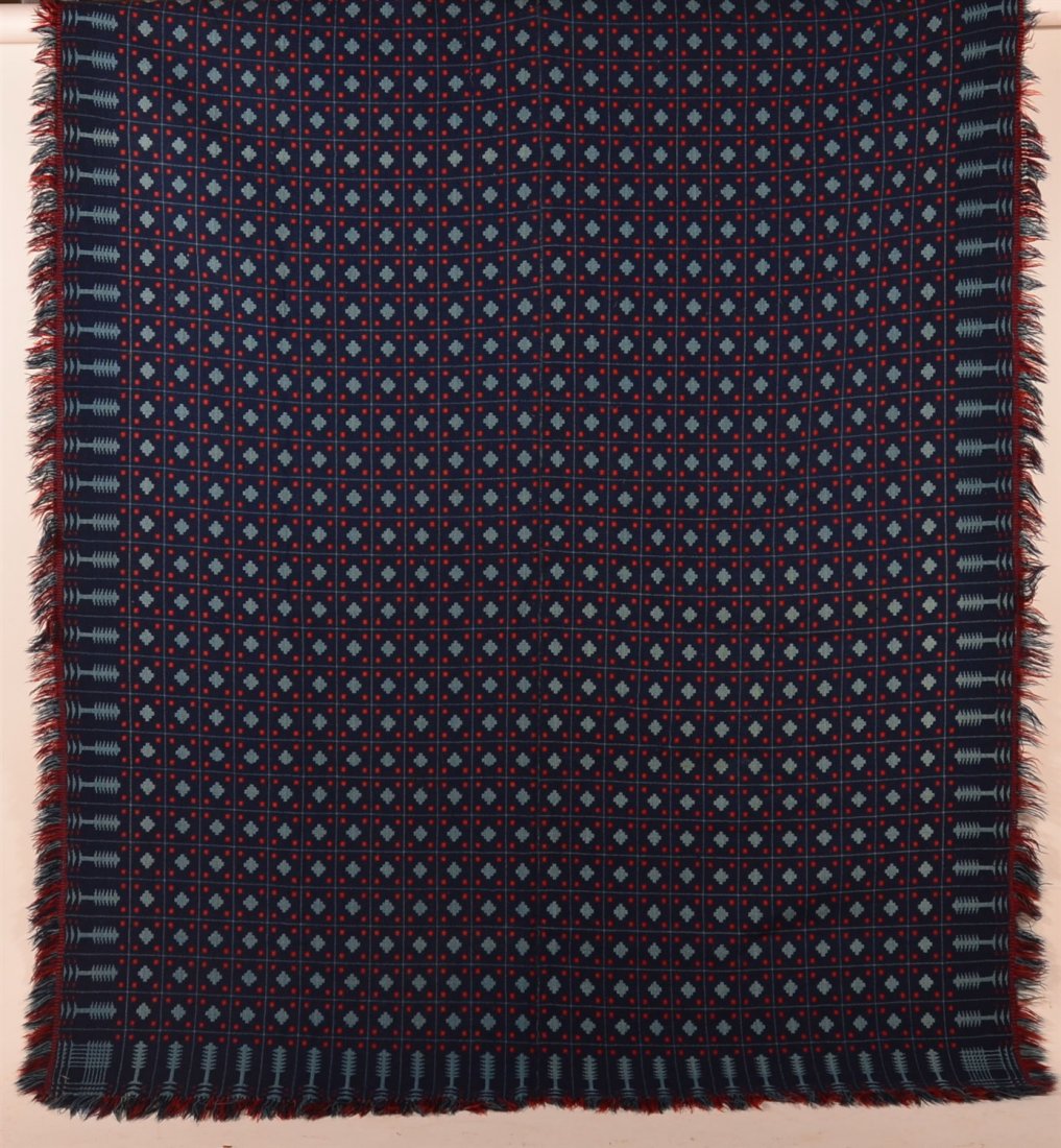 19th C. Blue and Red Overshot Coverlet (1 of 3)