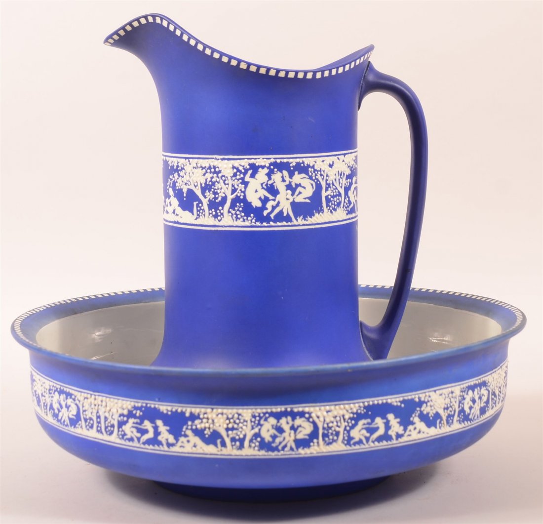 Art Deco. Pixie Decorated Jasperware Bowl: Art Deco. Pixie Decorated Jasperware Bowl Made by Sylvan Jasper 1890s. 13"h x 15 1/2"diam. Condition: Very good.