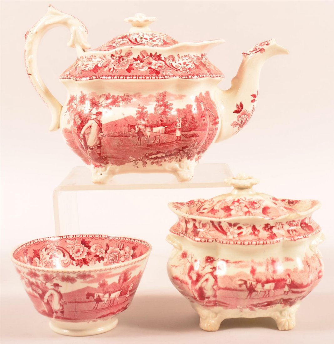 Staffordshire Transfer Red Tea Service (1 of 2)