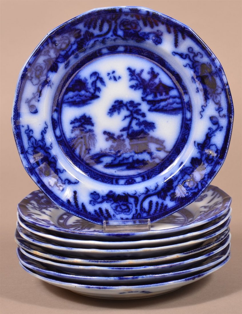 Flo Blue Ironstone China "Hong Kong"  Eight Plates (1 of 2)
