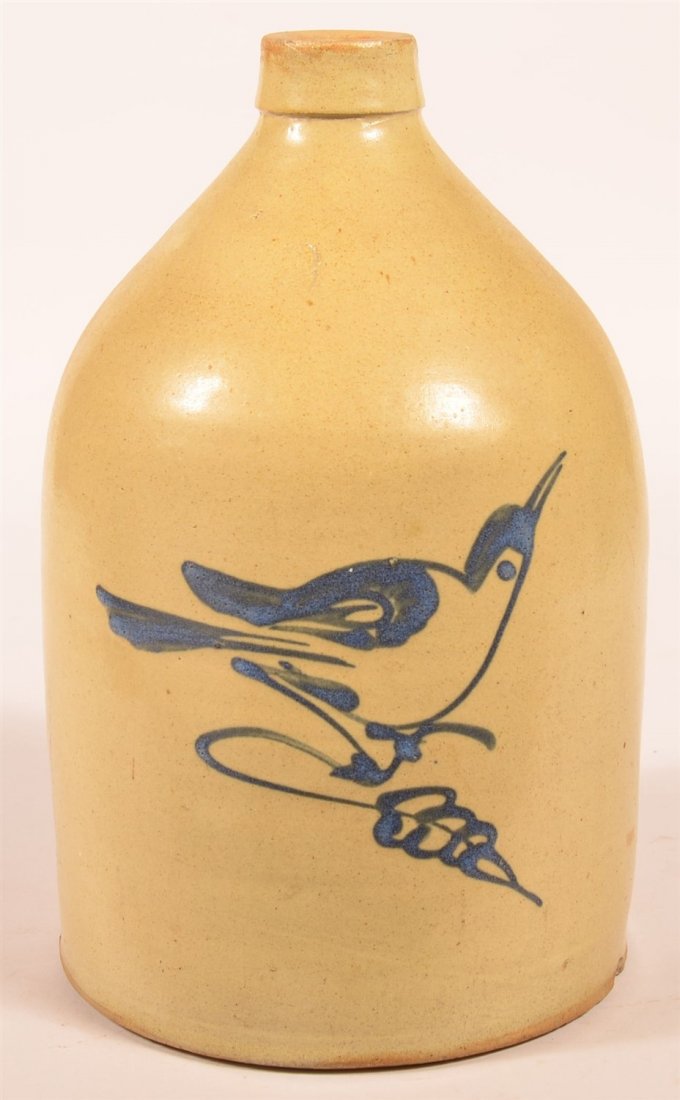 Unsigned Fulper Stoneware Jug with Cobalt Bird (1 of 2)
