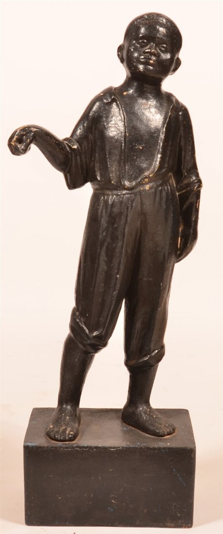 Cast Iron Black Figural Lantern Carrier. (1 of 2)