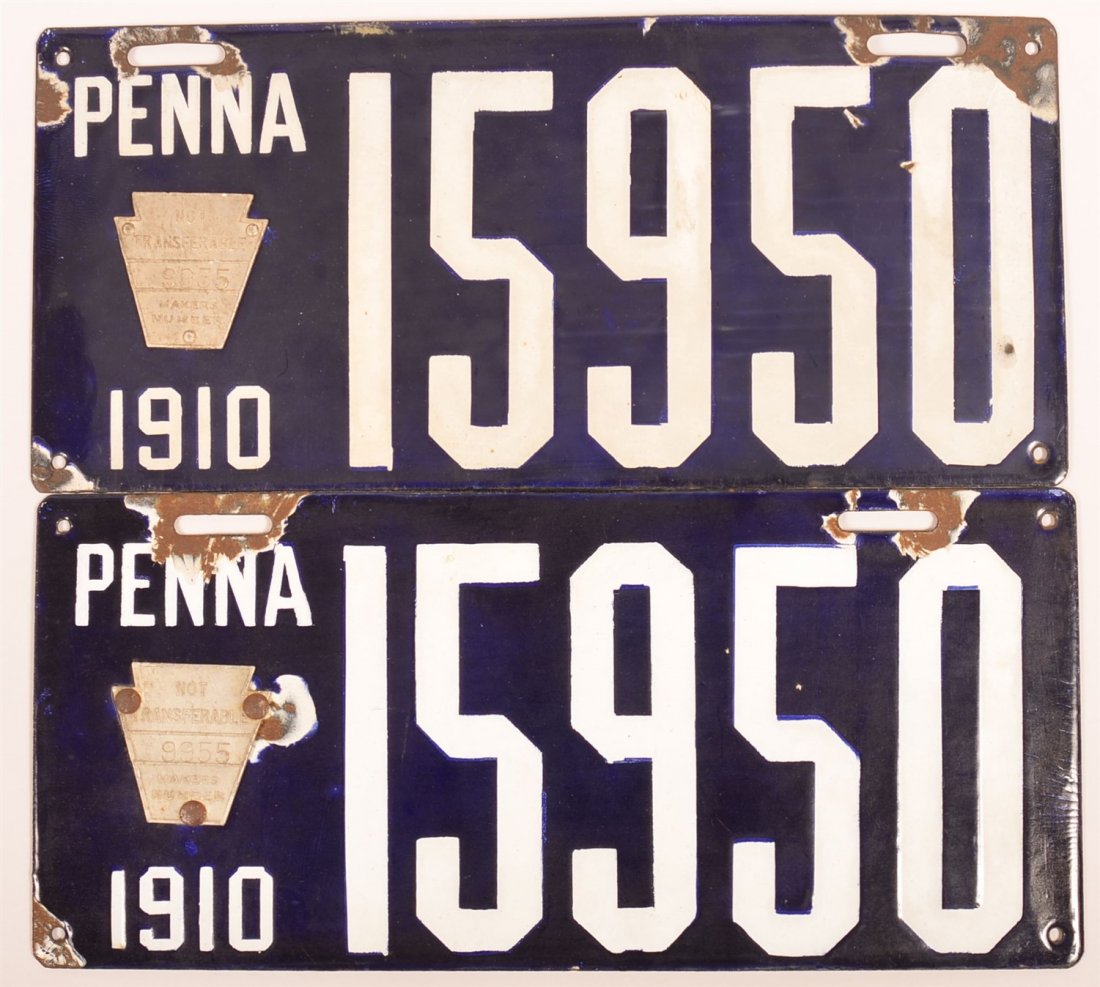 2 PA 1910 Cobalt Blue Enamel Auto. License. Plates. (1 of 2)