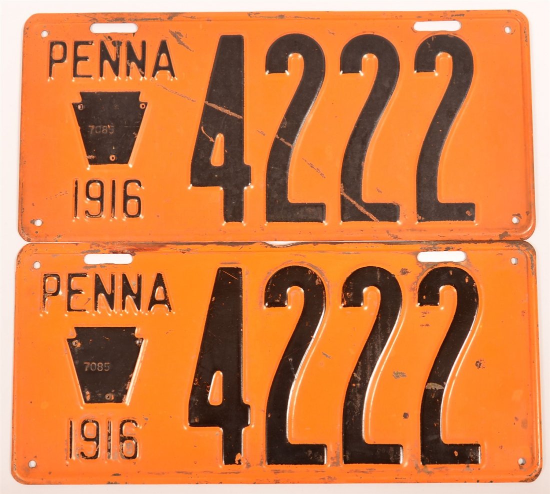2 PA 1916 Stamped Steel Auto. License Plates. (1 of 2)