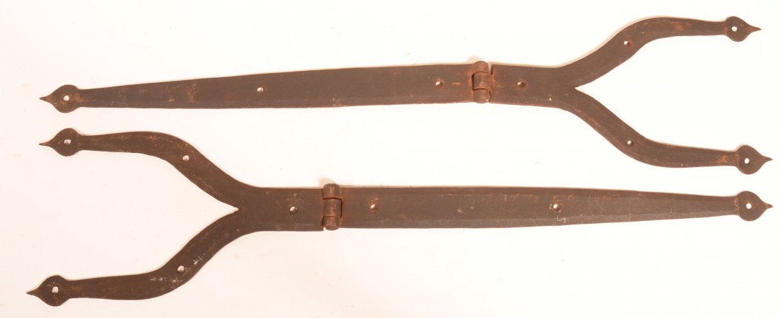Pair of Rams horn Wrought Iron Strap Hinges. (1 of 2)