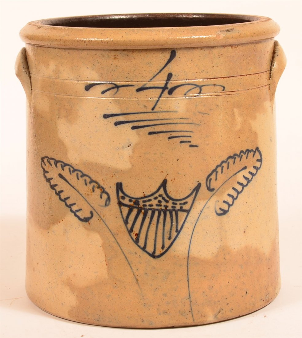 Unsigned Four Gallon Stoneware Pottery Crock. (1 of 4)