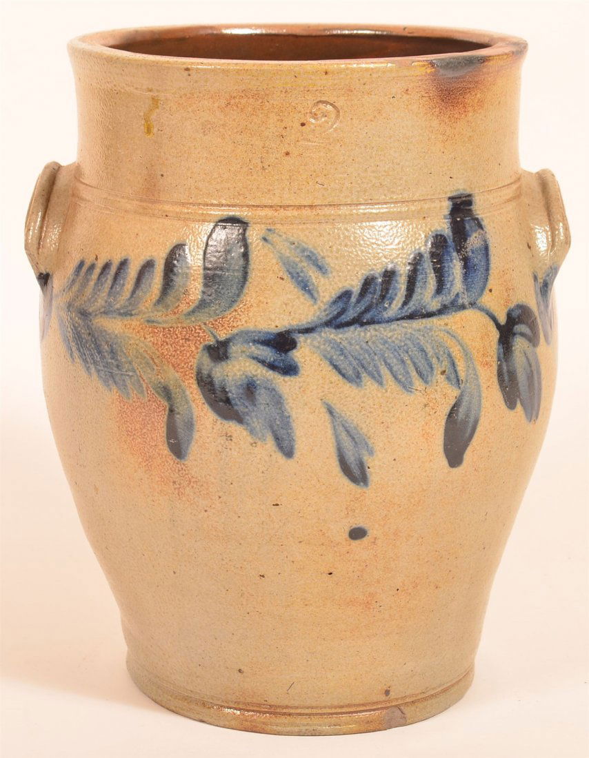 Blue Slip Decorated Stoneware Storage Crock. (1 of 4)
