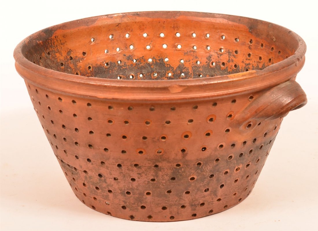 Interior Glazed Redware Pottery Colander (1 of 4)