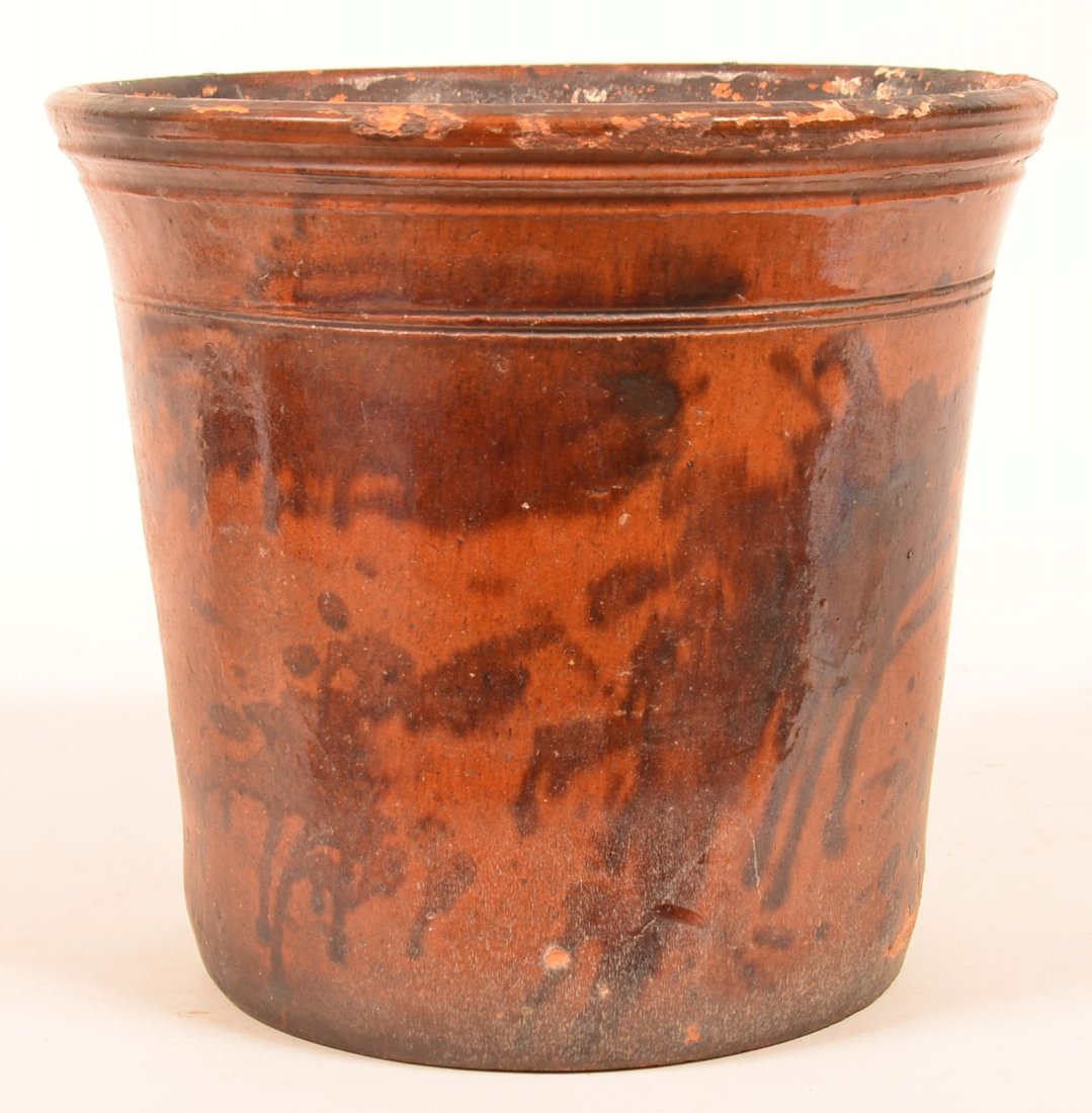 Mottle Glazed Redware Pottery Planter. (1 of 3)