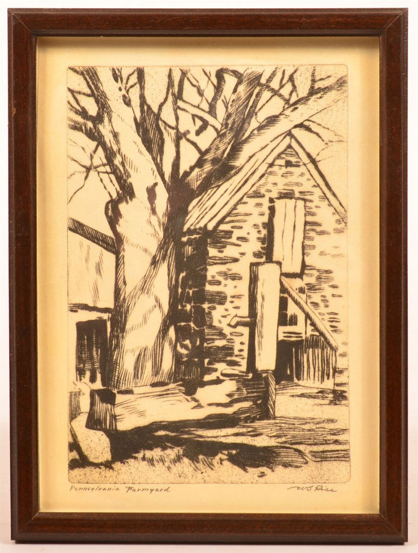 W. S. Rice Block Print - Pennsylvania Farmyard. (1 of 1)