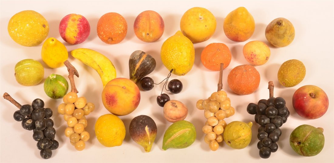 Lot of 30 Pieces Carved and Painted Stone Fruit. (1 of 1)