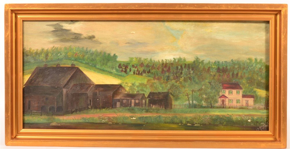 Oil on Canvas Painting of a Farmstead. (1 of 3)