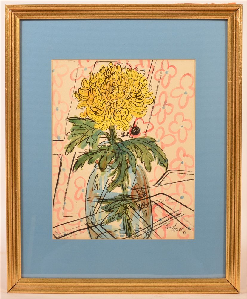 Watercolor on Paper Still Life of Yellow Flower. (1 of 3)