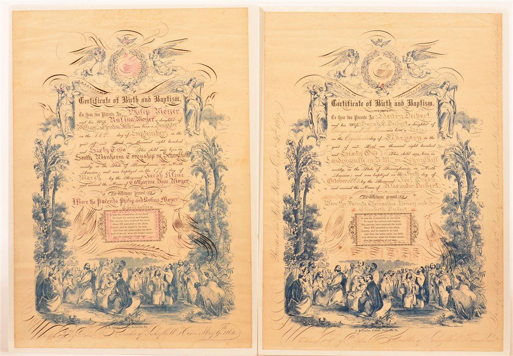 Two Hand Filled Birth and Baptismal Certificates. (1 of 6)