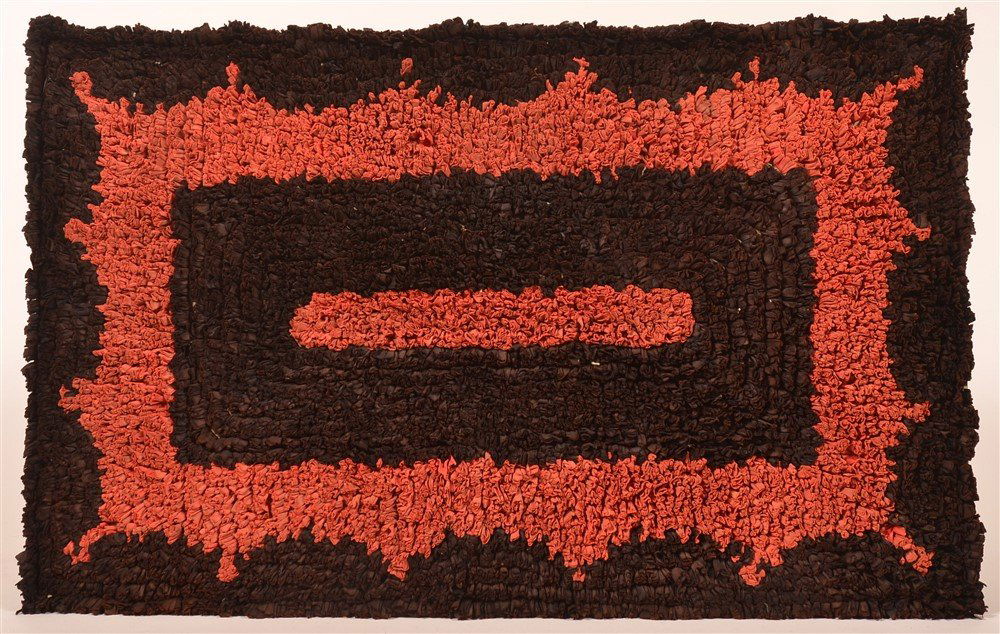 Antique Red and Brown Hooked Rug. (1 of 1)