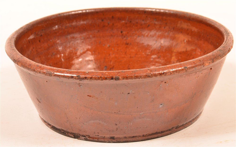 Redware Flared Edge Bowl with Molded Rim. (1 of 2)