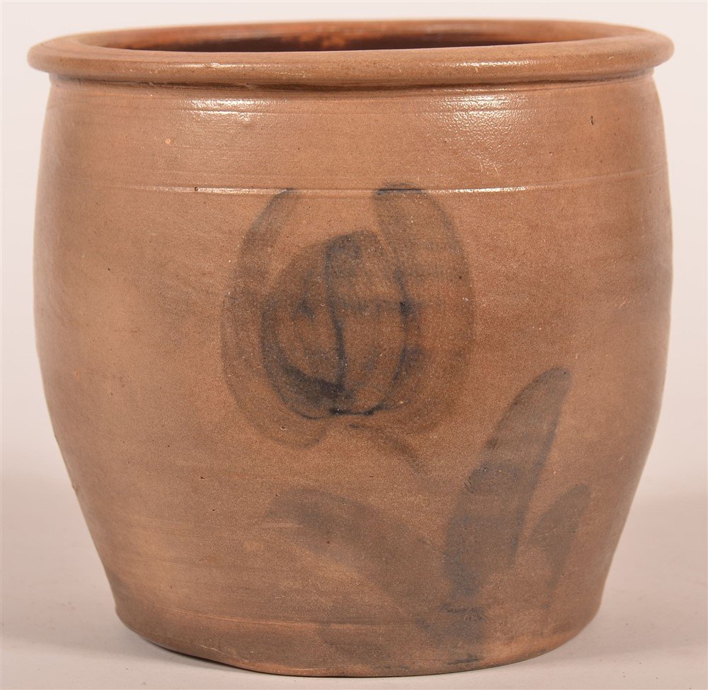 19th C. Reading, PA Stoneware Jar w/ Slip Tulip (1 of 2)