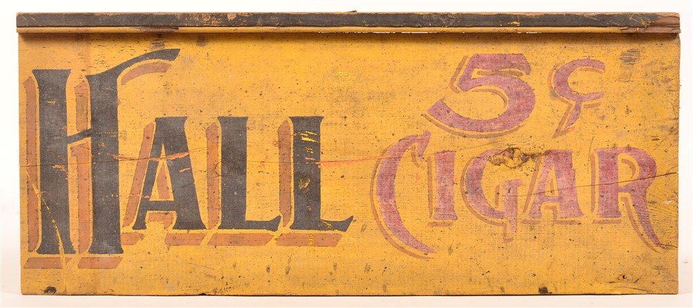 Hall 5-cent Cigar Painted Wood Advertising Sign. (1 of 2)