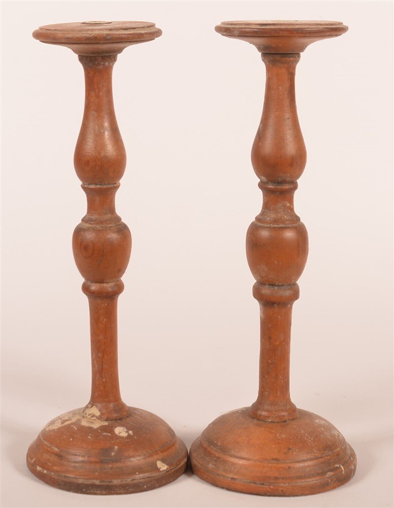 Pair of Turned Wood Candle Holders (1 of 2)