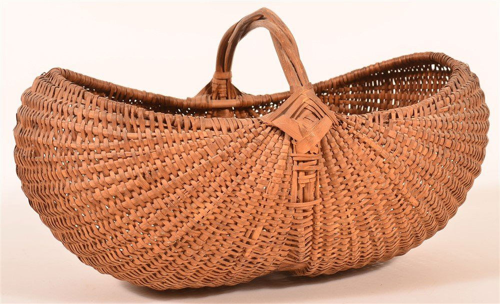 Antique Woven Oak Splint Gathering Basket. (1 of 3)