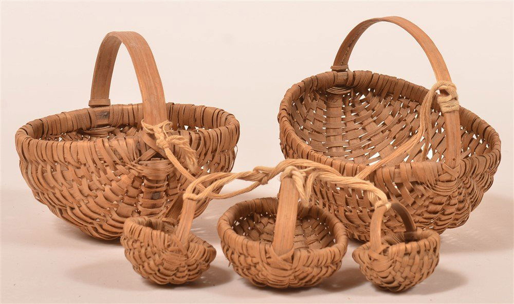 Group of Five Miniature Oak Splint Baskets. (1 of 3)