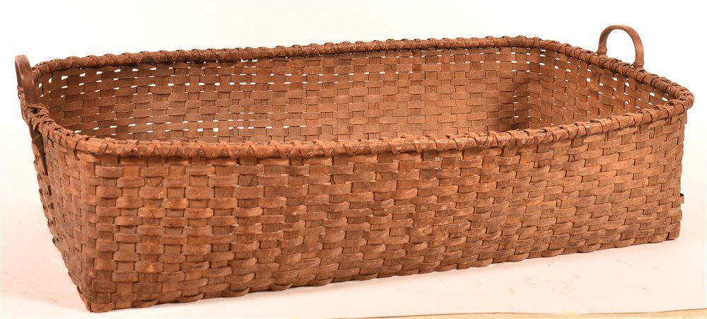 Antique Large Woven Ash Rectangular Basket. (1 of 4)