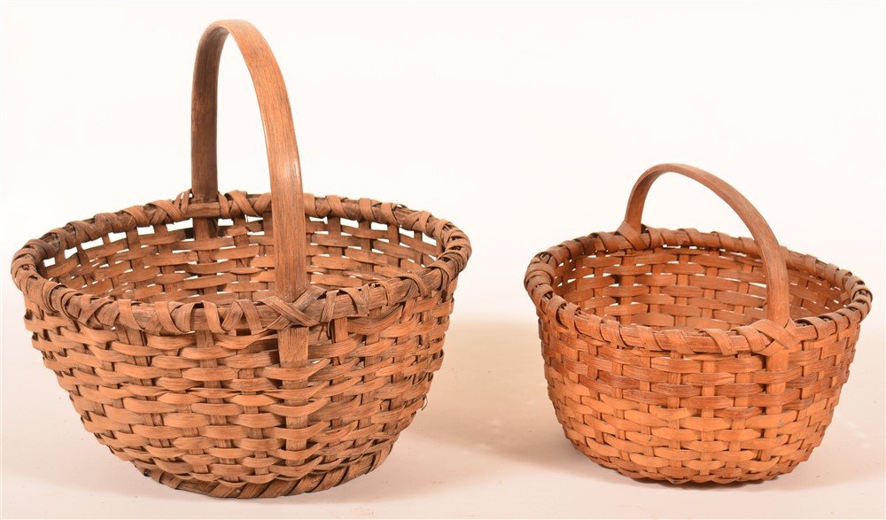 Two Antique Woven Oak Splint Market Baskets. (1 of 3)