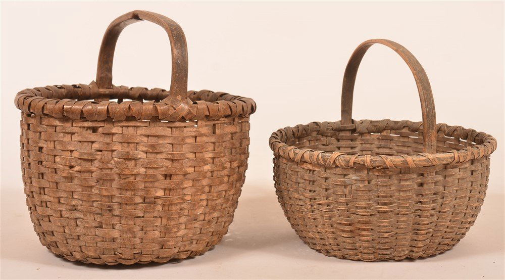 Two Antique Woven Oak Splint Market Baskets. (1 of 3)