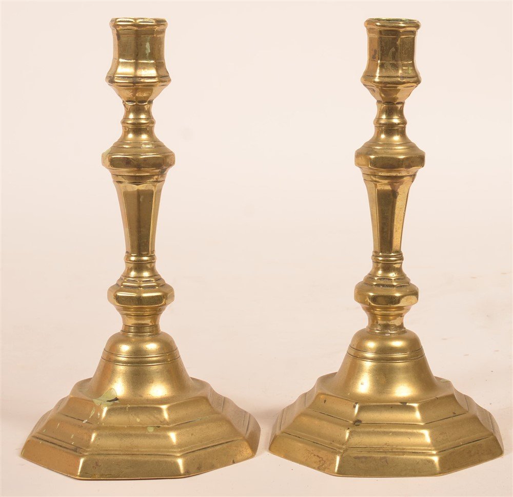 Pair of French 18th Century Brass Candlesticks. (1 of 4)