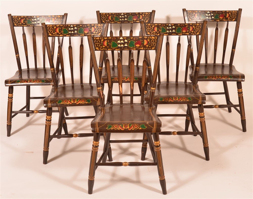 Set of Six PA Plank Seat Arrow Back Side Chairs. (1 of 2)