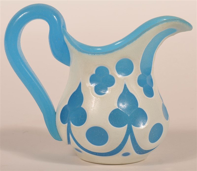 Opaque Cut to Blue Blown Glass Cream Pitcher. (1 of 2)
