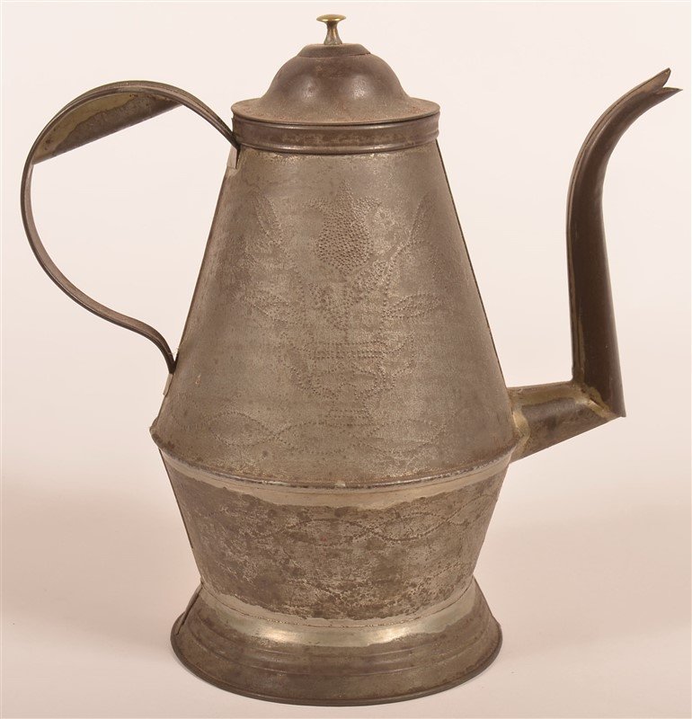PA 19th Cent. Punched Tin Coffee Pot. (1 of 6)