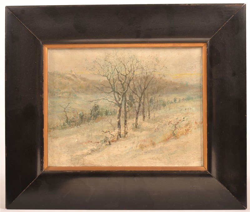 Oil on Canvas Winter Lane Lined Trees Painting. (1 of 3)