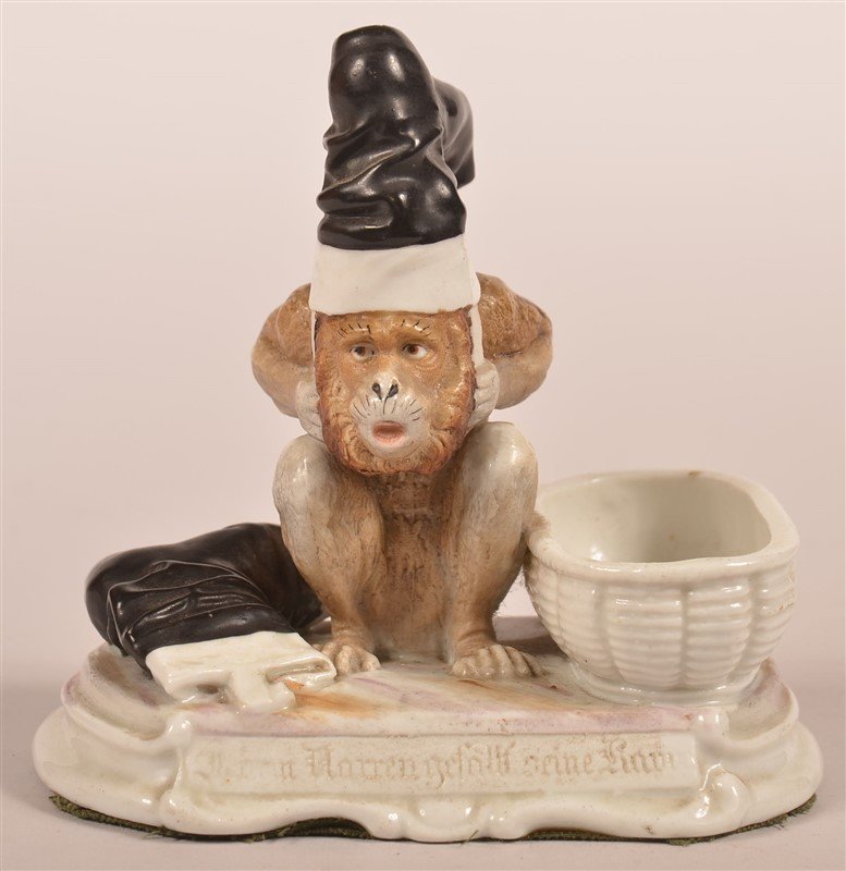 German Bisque Monkey Figural Match Safe. (1 of 3)