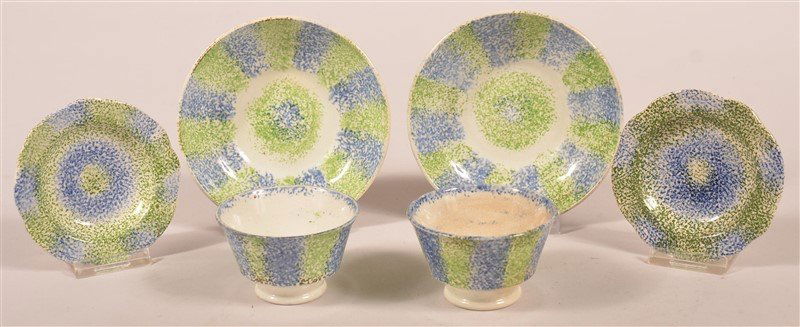 Four Pieces of Green and Blue Rainbow Spatter. (1 of 2)