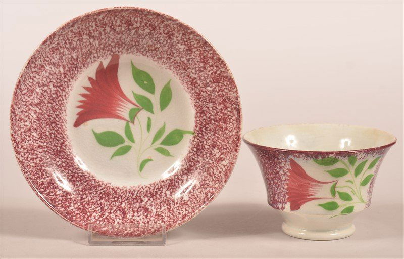 Purple Spatter Thistle Pattern Cup and Saucer. (1 of 3)