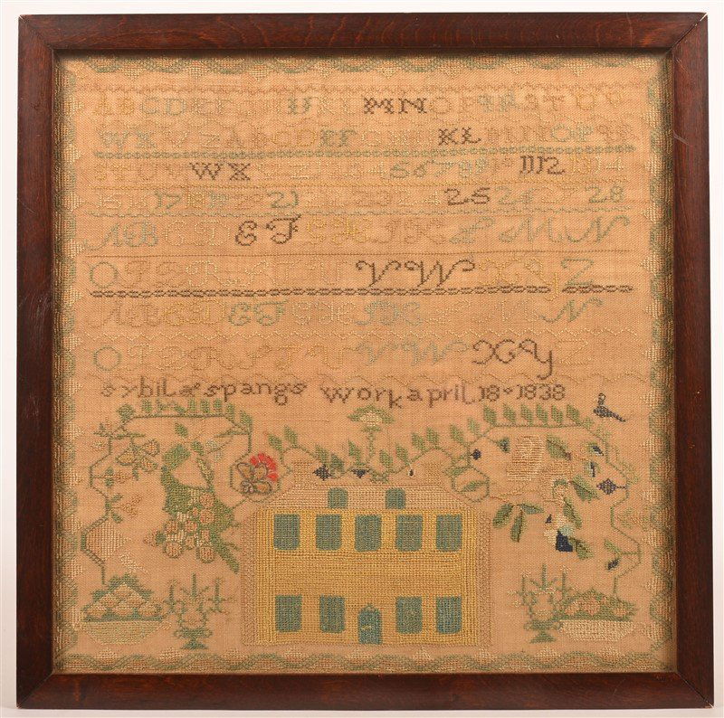 Framed Needlework Sampler 1838.