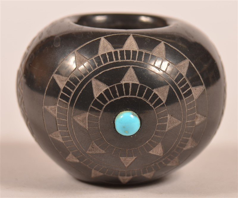 Pueblo Indian Carved Blackware Miniature Jar. (1 of 4)