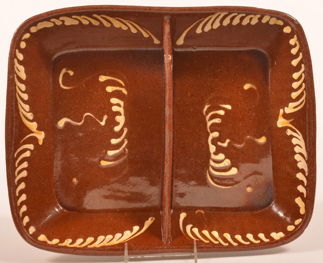 Yellow Slip Decorated Redware Divided Loaf Pan (1 of 3)