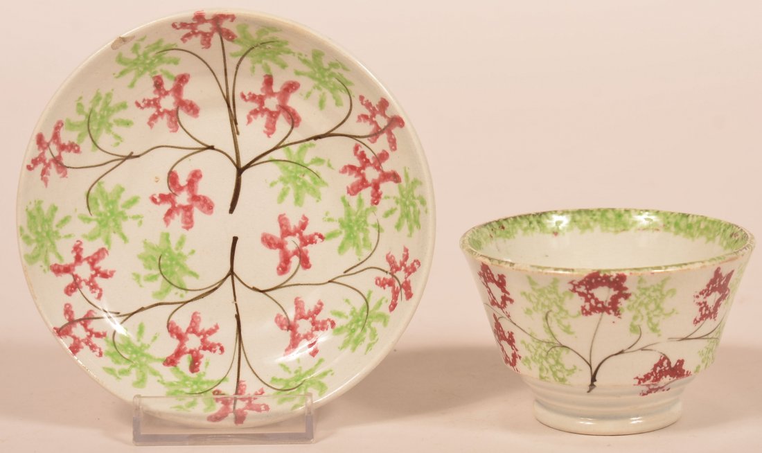 Red & Green Stick Spatter Child's Cup and Saucer (1 of 2)