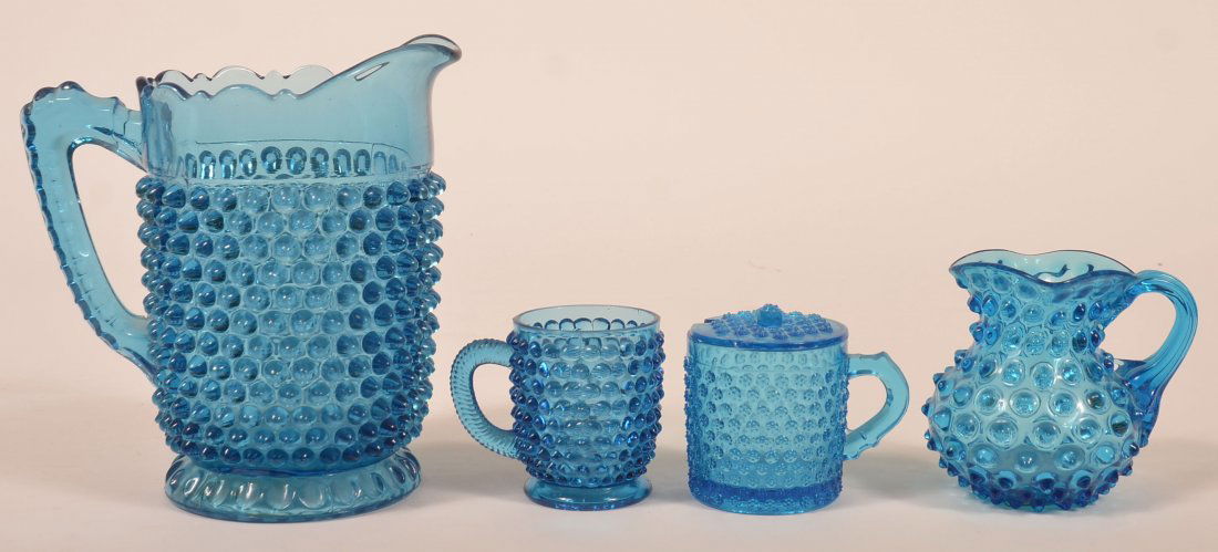 Four Pieces of Blue Hobnail Glassware. (1 of 3)