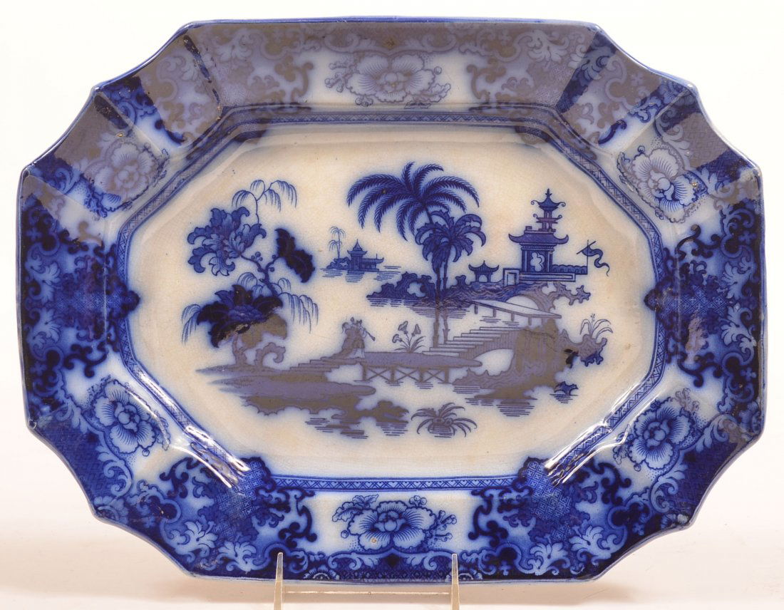Flow Blue China "Shapoo" Pattern Platter. (1 of 2)