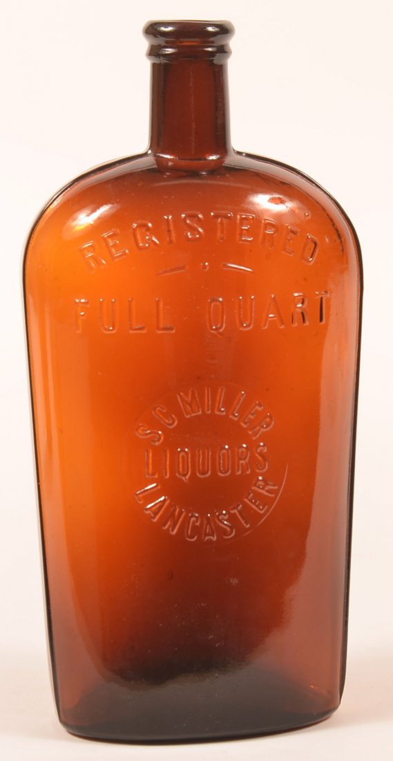 S. C. Miller "Liquors" Amber Flask, Lancaster, PA. (1 of 3)