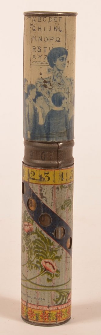 Vintage Tin Lithograph Pencil Holder. (1 of 3)