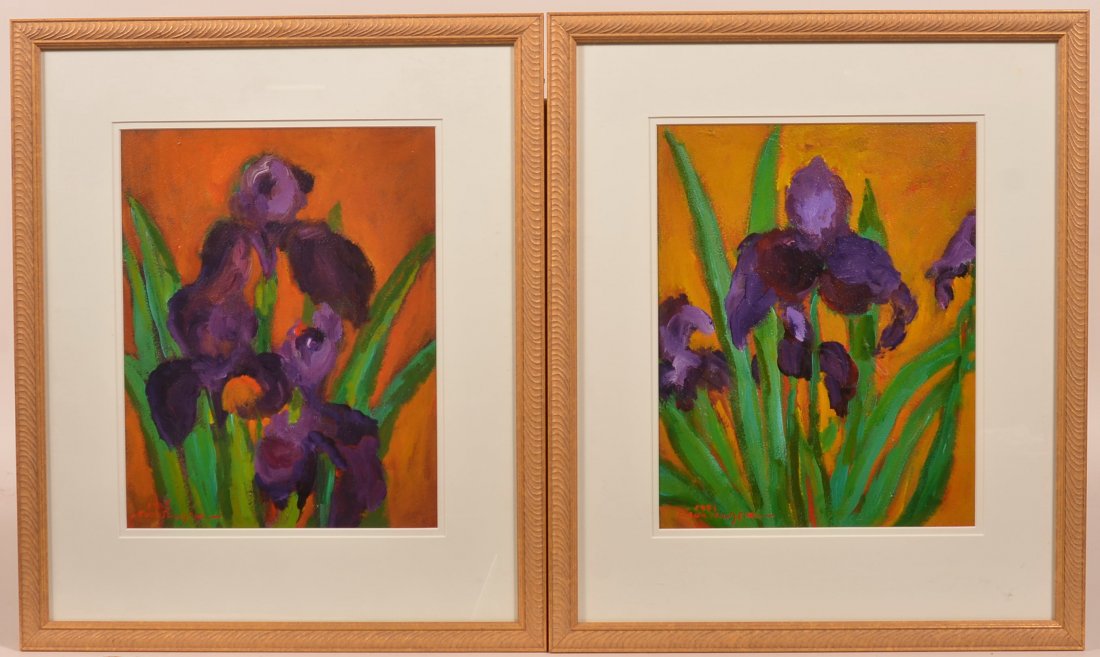 Pair of Suk Shuglie Iris Still Life Oil Paintings. (1 of 5)