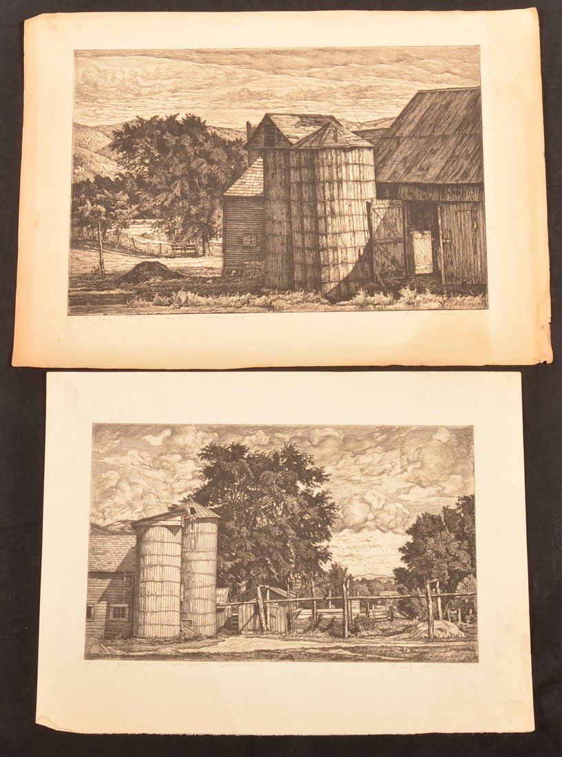 Two Luigi Lucioni Etchings and Drypoint of Barns. (1 of 4)