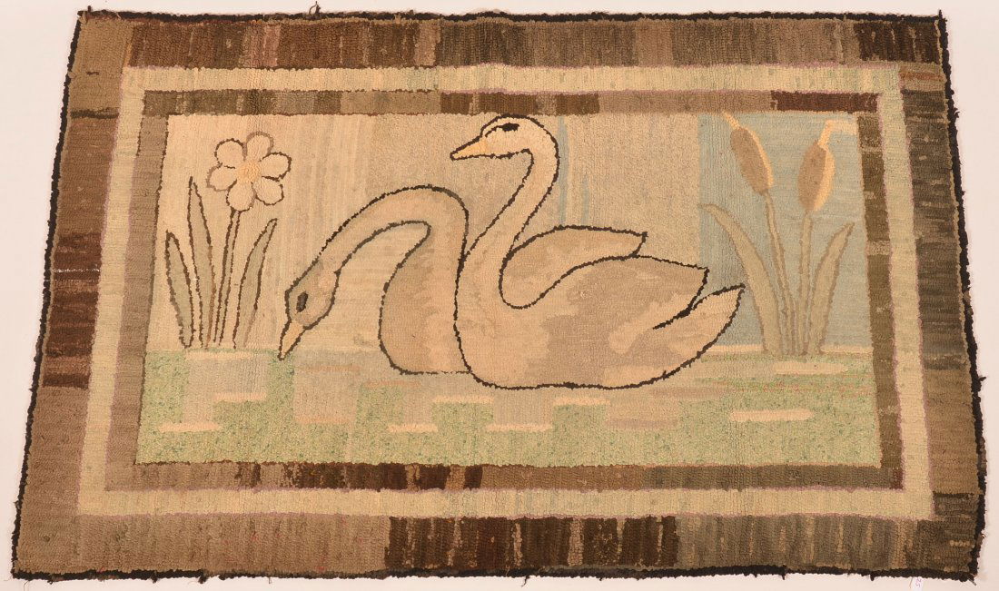 Antique Swan Pattern Hooked Rug. (1 of 2)