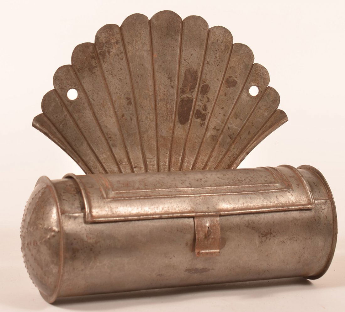 19th Cent. Cylindrical Tin Wall Mount Candle Box (1 of 3)